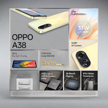 OPPO A38 (Glowing Gold, 128 GB)  (4 GB RAM)